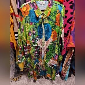 Sassy Jones Multicolor Floral Shirt Dress. Spin Dress